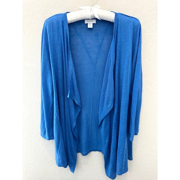 KENAR | Blue Linen Blend Lightweight Open Front Waterfall Cardigan | Large - Picture 1 of 7